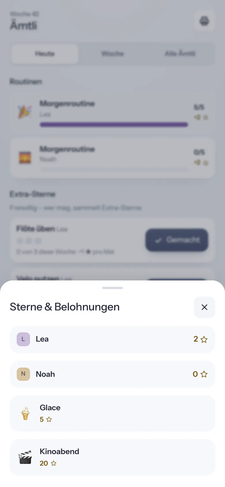 Sterne und Belohnungen eines Kindes