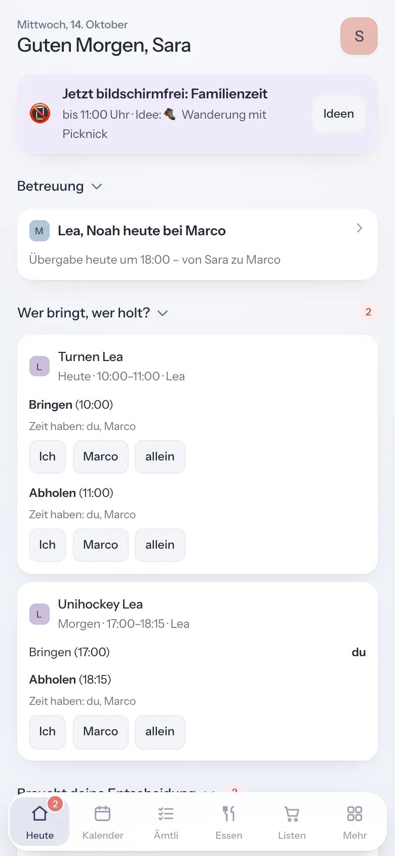 Hinweis «Jetzt bildschirmfrei» auf der Heute-Seite
