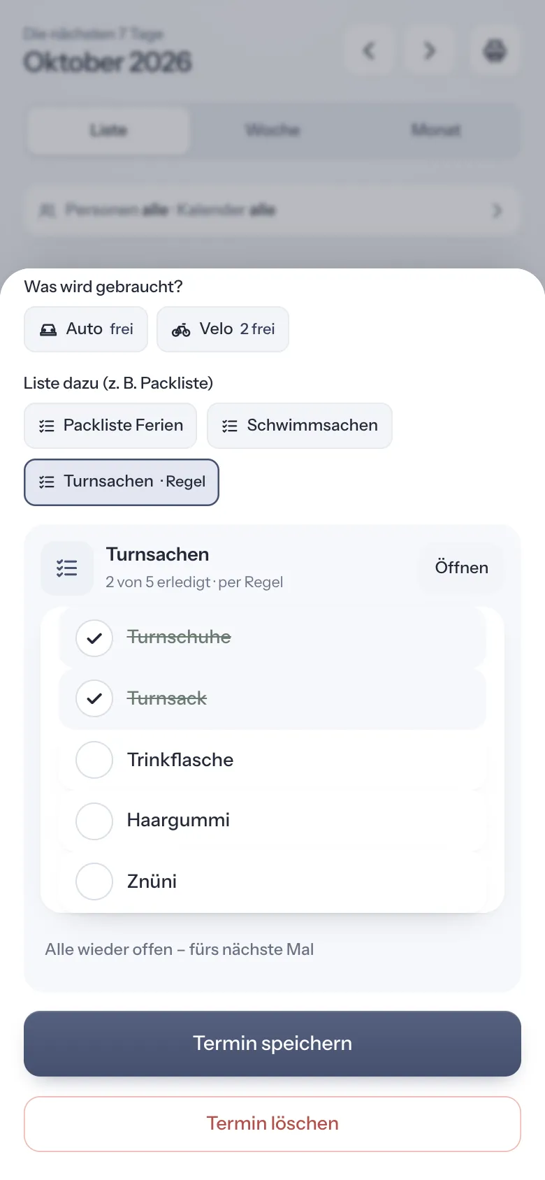 Checkliste direkt im Termin abhaken in FamilyBuddy