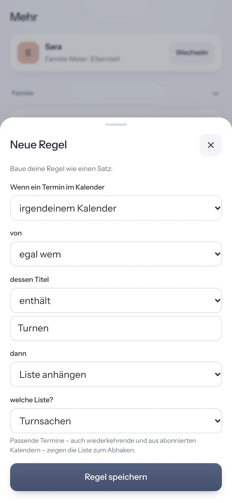 Überschneidung erkannt: FamilyBuddy fragt einmal nach und lernt eine Regel