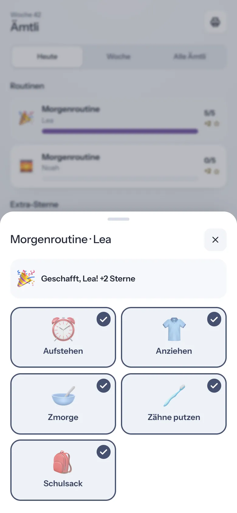 Morgenroutine mit Bildern zum Antippen in FamilyBuddy